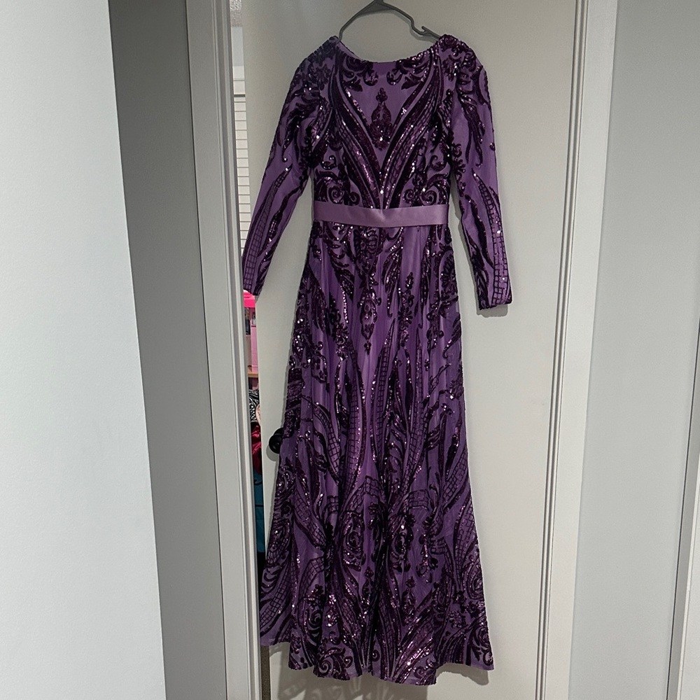 Elegant Purple Sequin Evening Gown
